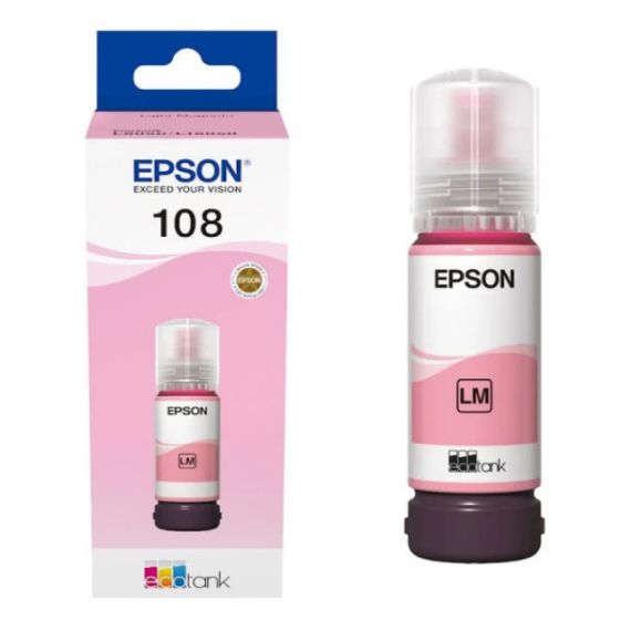 EPSON 108 ECOTANK LIGHT MAGENTA INK BOTTLE 70ML, 7200P. FOR ECOTANK L8050 & L18050.