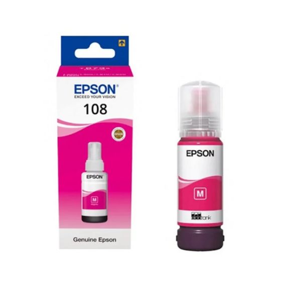 EPSON 108 ECOTANK MAGENTA INK BOTTLE 70ML, 7200P. FOR ECOTANK L8050 & L18050.
