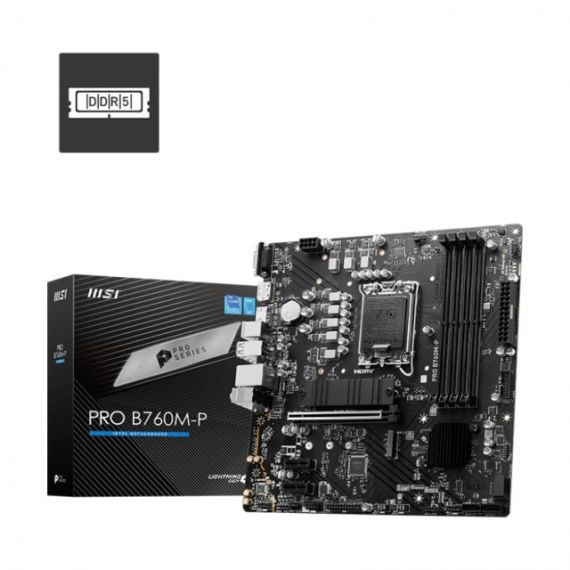 MSI PRO B760M-P, SOCKET 1700, INTEL(R) B760 (14/13/12TH GEN CPU), CPU GRAPHICS, VGA, HDMI, DP, DUAL 4XDDR5-6800, 1XPCIE X16 4.0, 4XSATA3, RAID, 2XM.2 4.0, 2XPCIE X1, ALC897 7.1 HDA, 2.5GBE LAN, 1XUSB-C 3.2GEN2, 3XUSB3.2, LPT+COM-PORT HEADER, RGB LED, MATX