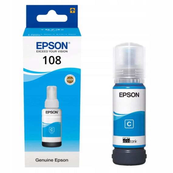 EPSON 108 ECOTANK CYAN INK BOTTLE 70ML, 7200P. FOR ECOTANK L8050 & L18050.