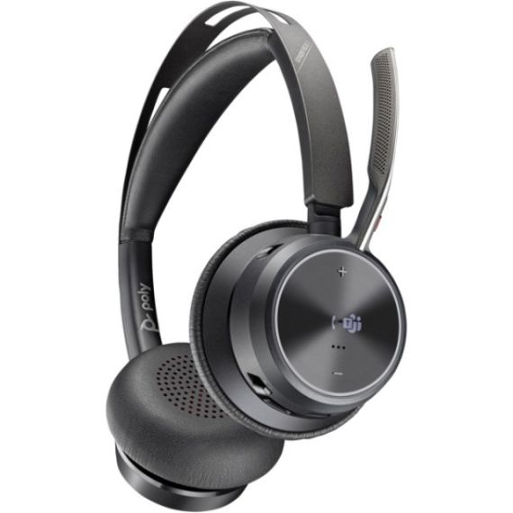 POLY VOYAGER FOCUS 2-M MICROSOFT TEAMS CERTIFIED STEREO BLUETOOTH HEADSET WITH CHARGE STAND, NOISE-CANCELLING DUAL-MIC + ACOUSTICFENCE TECHNOLOGY, 3 LEVELS OF ADVANCED HYBRID ANC, UP TO 25 HOURS OF WIRELESS TALK TIME, COMFORTABLE HEADBAND & EAR CUSHIONS, 