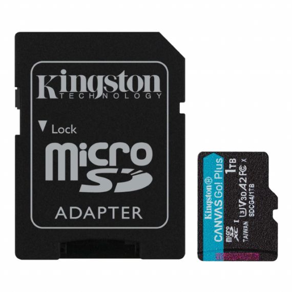 1.0TB MICROSD CLASS10 A2 UHS-I U3 (V30) KINGSTON CANVAS GO PLUS GEN 4 + SD ADAPTER, ULTIMATE, UP TO 200MB/S, IDEAL FOR ANDROID MOBILE DEVICES, ACTION CAMS, DRONES AND 4K VIDEO PRODUCTION