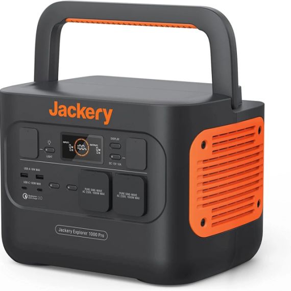 JACKERY "EXPLORER 1000 PRO" PORTABLE POWER STATION, CAPACITY: 1002WH, AC OUTPUT: 1000W (2000W PEAK), LCD, 2* USB-A, 2*USB-C, 3*AC OUTPUT, 1 CAR PORT, DC OUTPUT, 2000 CYCLES LITHIUM-ION, WEIGHT:11.5KG, 26X26X34CM, CHARGE 0-100% IN 1.8 HOUR, BLACK/ORANGE