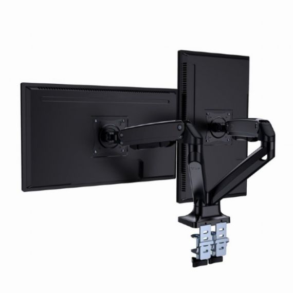 ARM FOR 2 MONITORS 17”-35” - FULL-MOTION DESK ARM GEMBIRD MA-DA2-03, ALU AND STEEL, GAS SPRING 3-10 KG PER SCREEN, VESA 75/100, ARM ROTATES, EXTENDS AND RETRACTS, TILTS TO CHANGE READING ANGLES, AND ALLOWS TO ROTATE DISPLAY FROM LANDSCAPE-TO-PORTRAIT MODE