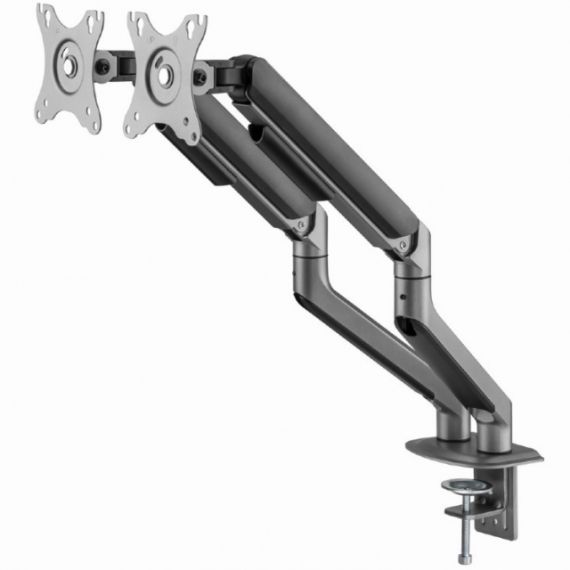 ARM FOR 2 MONITORS 17”-32” - GEMBIRD MA-DA2-05, STEEL (1.35 MM), GAS SPRING 2-9 KG PER DISPLAY, VESA 75/100, ARM ROTATES, EXTENDS AND RETRACTS, TILTS TO CHANGE READING ANGLES, AND ALLOWS TO ROTATE DISPLAY FROM LANDSCAPE-TO-PORTRAIT MODE, SPACE GREY