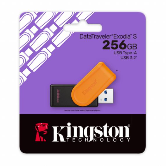256GB USB3.2  KINGSTON DATATRAVELER EXODIA S BLACK/ORANGE, MOVING CAP DESIGN, (READ 100 MBYTE/S, WRITE 12 MBYTE/S)