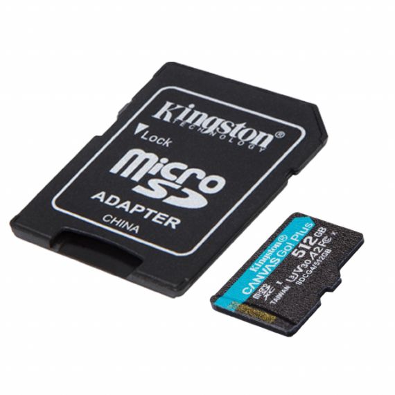 512GB MICROSD CLASS10 A2 UHS-I U3 (V30) KINGSTON CANVAS GO PLUS GEN 4 + SD ADAPTER, ULTIMATE, UP TO 200MB/S, IDEAL FOR ANDROID MOBILE DEVICES, ACTION CAMS, DRONES AND 4K VIDEO PRODUCTION