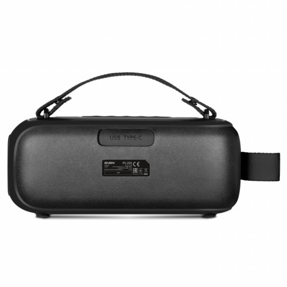 SVEN PS-255 BLACK, BLUETOOTH PORTABLE SPEAKER WITH WIRELESS MICROPHONE, 12W RMS (2X6W), DYNAMIC SWITCHABLE RGB BACKLIGHT, FM TUNER, USB, LI-ION BATTERY: 3.7V, 3600MAH (13.32WH) / USB TYPE-C: DC 5 V, 1.2 KG, BLACK
