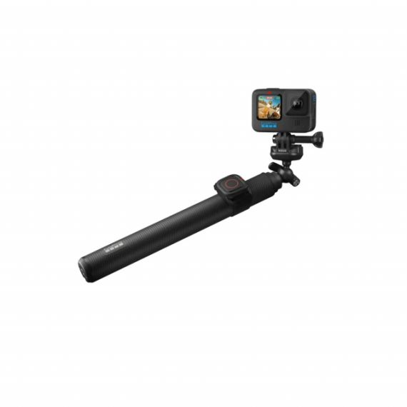 GOPRO EXTENSION POLE + WATERPROOF SHUTTER REMOTE, STRETCHING TO 48IN (122CM) AND COLLAPSING TO 10IN (25CM), THIS EXTENSION POLE REACHES LONGER AND TRAVELS LIGHTER. INCLUDES A BLUETOOTH REMOTE TO SNAP PHOTOS AND RECORD VIDEO, COMPATIBLE WITH ALL GOPRO CAME