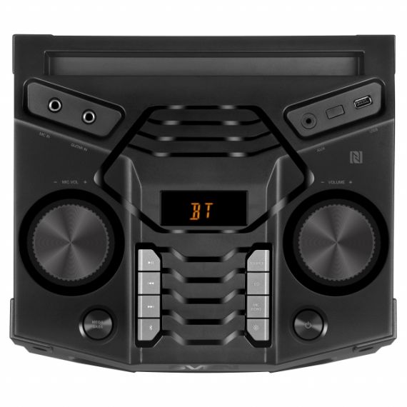 SVEN PS-1500, 500W (2X250) DYNAMIC SWITCHABLE RGB BACKLIGHT, TWS, BLUETOOTH, FM, USB, LED DISPLAY, MICROPHONE INPUT FOR KARAOKE, NFC, AUDIO INPUT FOR CONNECTING AN ELECTRIC GUITAR, CARRYING HANDLE AND WHEELS, WOODEN BODY (MDF), 13 KG, BLACK