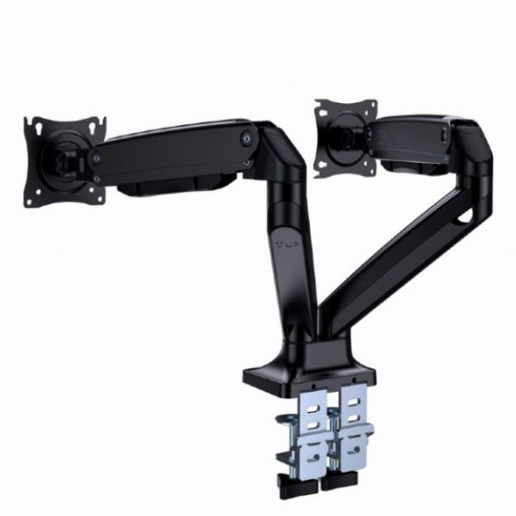 ARM FOR 2 MONITORS 17”-35” - FULL-MOTION DESK ARM GEMBIRD MA-DA2-03, ALU AND STEEL, GAS SPRING 3-10 KG PER SCREEN, VESA 75/100, ARM ROTATES, EXTENDS AND RETRACTS, TILTS TO CHANGE READING ANGLES, AND ALLOWS TO ROTATE DISPLAY FROM LANDSCAPE-TO-PORTRAIT MODE