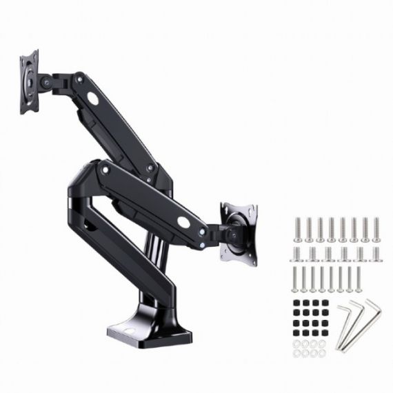 ARM FOR 2 MONITORS 17”-35” - FULL-MOTION DESK ARM GEMBIRD MA-DA2-03, ALU AND STEEL, GAS SPRING 3-10 KG PER SCREEN, VESA 75/100, ARM ROTATES, EXTENDS AND RETRACTS, TILTS TO CHANGE READING ANGLES, AND ALLOWS TO ROTATE DISPLAY FROM LANDSCAPE-TO-PORTRAIT MODE