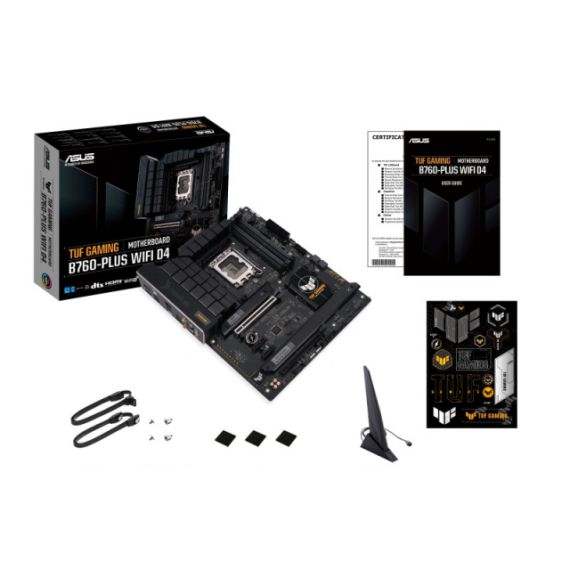 ASUS TUF GAMING B760-PLUS WIFI D4, SOCKET 1700, 13PHASES, INTEL(R) B760 (13/12TH GEN CPU), DUAL 4XDDR4-5333, HDMI, DP, CPU IGPU, 2XPCIE X16 5.0, 4XSATA3, RAID, 3XM.2 4.0, 2XPCIE X1, ALC897 7.1/SPDIF, 1X2.5GBE LAN, WIFI6/BT5.2, 1XUSB-C GEN2X2, 2XUSB A+C GEN2