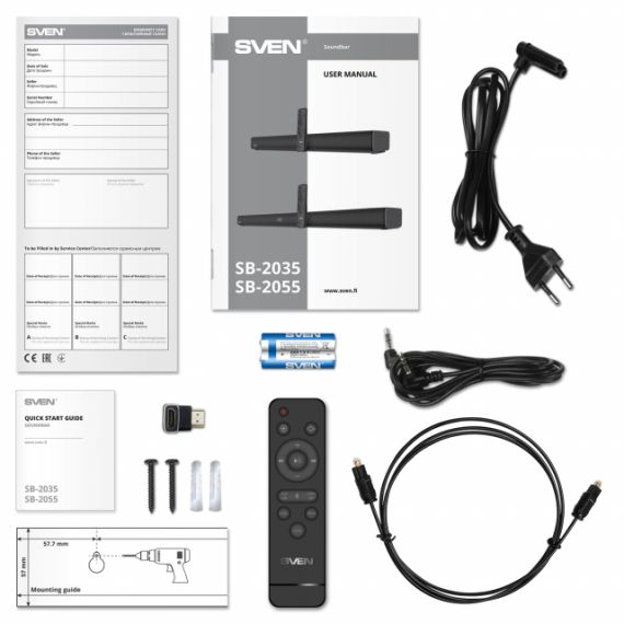 SVEN SOUNDBAR SB-2035, 40 W, BLUETOOTH, AUX (3.5MM JACK), HDMI (ARC), SPDIF (OPTICAL), REMOTE CONTROL, BLACK