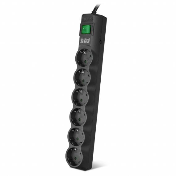 SURGE PROTECTOR SVEN SF-06E-16, 6 SOCKETS, CHILDREN PROTECTION, VARISTOR PROTECTION, NON-FLAMMABLE, 3680W, 5.0M, BLACK
