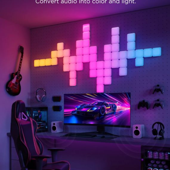 SQUARE LIGHTS  GOVEE SMART MINI PANEL LIGHTS 10 PACK, WI-FI + BT, MULTICOLOR, DIFFUSED RGBIC LIGHT EFFECTS, NO HUB REQUIRED, DIY LIGHTING EFFECTS, FLEXIBLE INSTALLATION, 40 PRESET LIGHTING EFFECTS, CUSTOMIZABLE DESIGN LAYOUT, APP, CONTROL BOX, VOICE CONTR