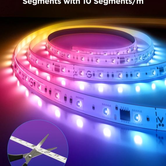 LIGHT STRIP  GOVEE RGBICWW LED STRIP LIGHT 2 PRO 5M, PROTECTIVE COATING, SMART WI-FI LIGHT STRIP, 5-IN-1 RGBIC+ TECHNOLOGY, MATTER COMPATIBLE, MULTICOLOR, ZONAL COLOR CONTROL, APP, VOICE CONTROL, NO HUB REQUIRED, 3M PEEL-AND-STICK, FLEXIBLE INSTALLATION, 