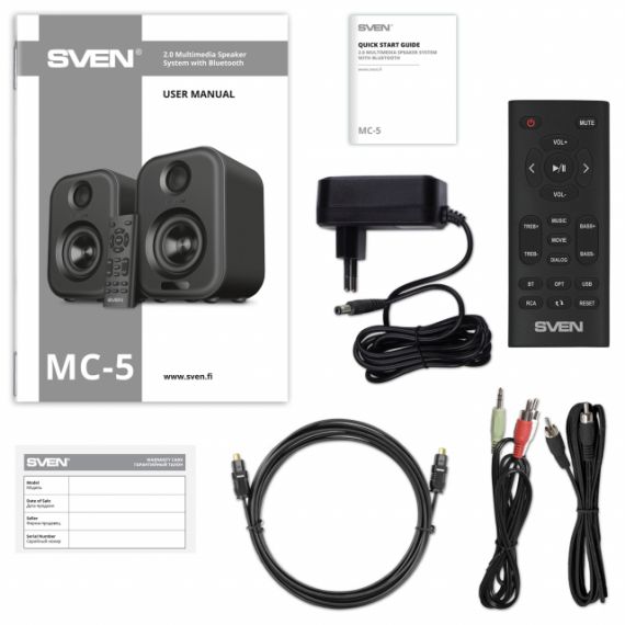 SVEN MC-5 GREY,  2.0 / 2X25W RMS, BLUETOOTH, RCA, MICROSD, USB FLASH, OPTICAL INPUT, REMOTE CONTROL, ALL-IN-ONE CONTROL PANEL WITH TOUCH BUTTONS.