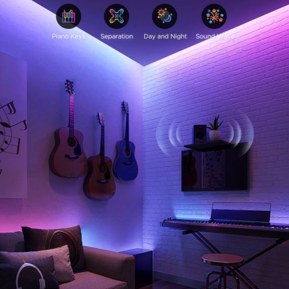 LIGHT STRIP  GOVEE RGBICWW LED STRIP LIGHT 2 PRO 5M, PROTECTIVE COATING, SMART WI-FI LIGHT STRIP, 5-IN-1 RGBIC+ TECHNOLOGY, MATTER COMPATIBLE, MULTICOLOR, ZONAL COLOR CONTROL, APP, VOICE CONTROL, NO HUB REQUIRED, 3M PEEL-AND-STICK, FLEXIBLE INSTALLATION, 