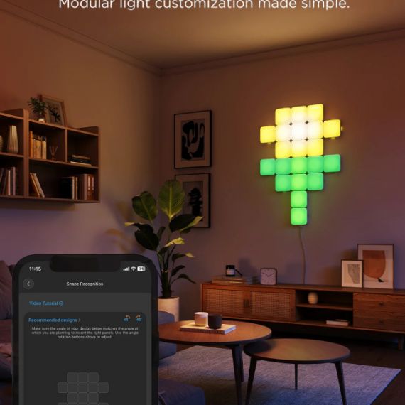 SQUARE LIGHTS  GOVEE SMART MINI PANEL LIGHTS 10 PACK, WI-FI + BT, MULTICOLOR, DIFFUSED RGBIC LIGHT EFFECTS, NO HUB REQUIRED, DIY LIGHTING EFFECTS, FLEXIBLE INSTALLATION, 40 PRESET LIGHTING EFFECTS, CUSTOMIZABLE DESIGN LAYOUT, APP, CONTROL BOX, VOICE CONTR