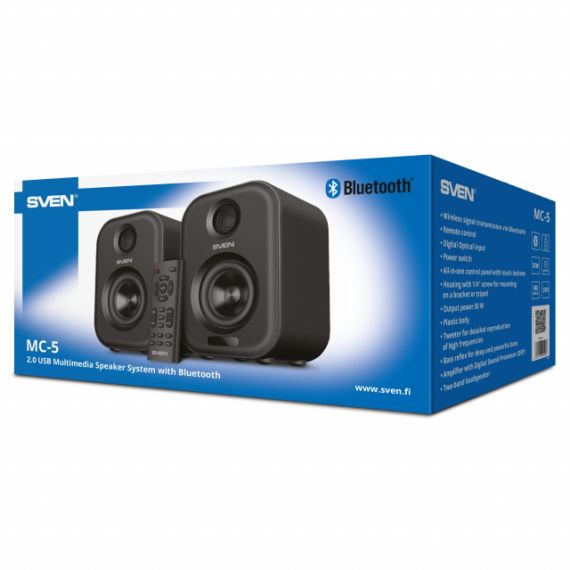 SVEN MC-5 GREY,  2.0 / 2X25W RMS, BLUETOOTH, RCA, MICROSD, USB FLASH, OPTICAL INPUT, REMOTE CONTROL, ALL-IN-ONE CONTROL PANEL WITH TOUCH BUTTONS.