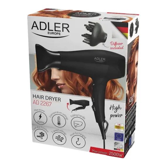 ФЕН ADLER AD-2267, 2500ВТ, ЧЁРНЫЙ