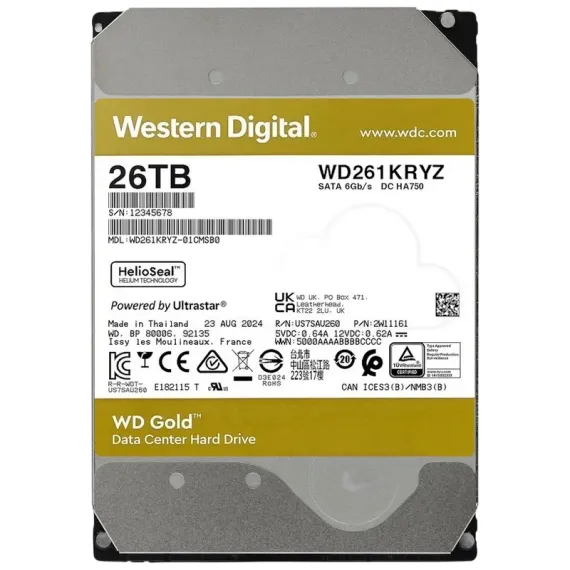 ЖЕСТКИЙ ДИСК WESTERN DIGITAL WD GOLD, 3.5", 26 ТБ