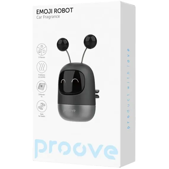 АРОМАТИЗАТОР ДЛЯ АВТО PROOVE EMOJI ROBOT HAPPY, ЧЁРНЫЙ