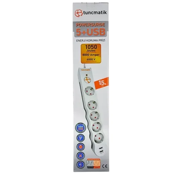 СЕТЕВОЙ ФИЛЬТР TUNCMATIK TSK5015, 5 РОЗЕТОК, 1,5М, БЕЛЫЙ