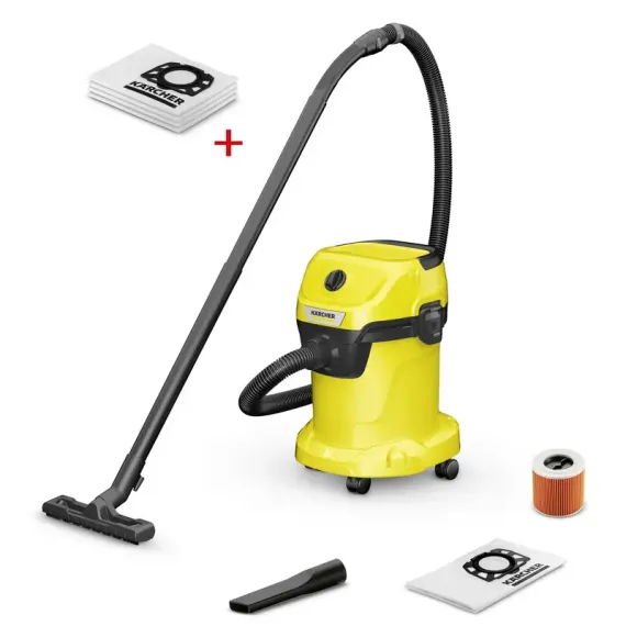 ПЫЛЕСОС KARCHER WD 3 V-17/4/20 + ФИЛЬТР-МЕШКИ 2.863-314.0, ЖЁЛТЫЙ