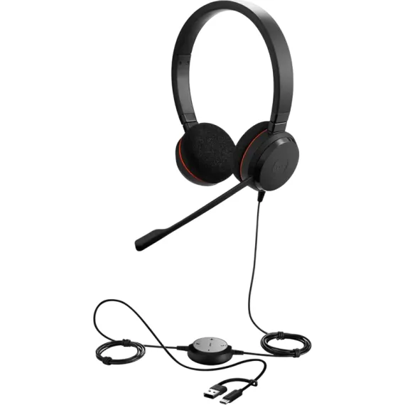 HEADSET JABRA EVOLVE 20 SE, STEREO MS, USB C/A ADAPTER, LEATHER, BLACK