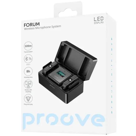 ПОРТАТИВНЫЙ ЗАПИСЫВАЮЩИЙ МИКРОФОН PROOVE FORUM, БЕСПРОВОДНОЙ, ЧЕРНЫЙ