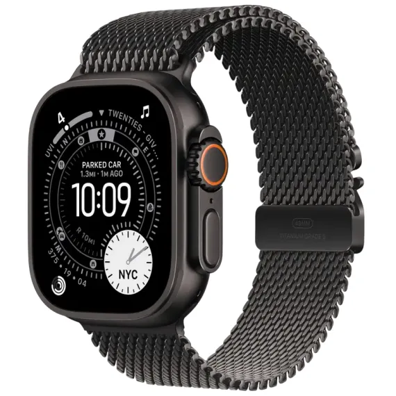 APPLE WATCH ULTRA 3 GPS + CELLULAR, 49MM BLACK TITANIUM CASE WITH NATURAL TITANIUM MILANESE LOOP - S