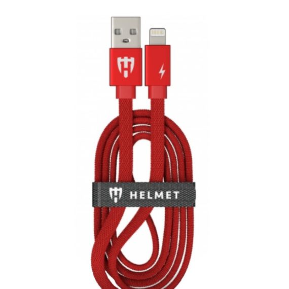 КАБЕЛЬ ДЛЯ ШЛЕМА USB LIGHTNING KEVLAR FLAT 2.1A 1М, КРАСНЫЙ