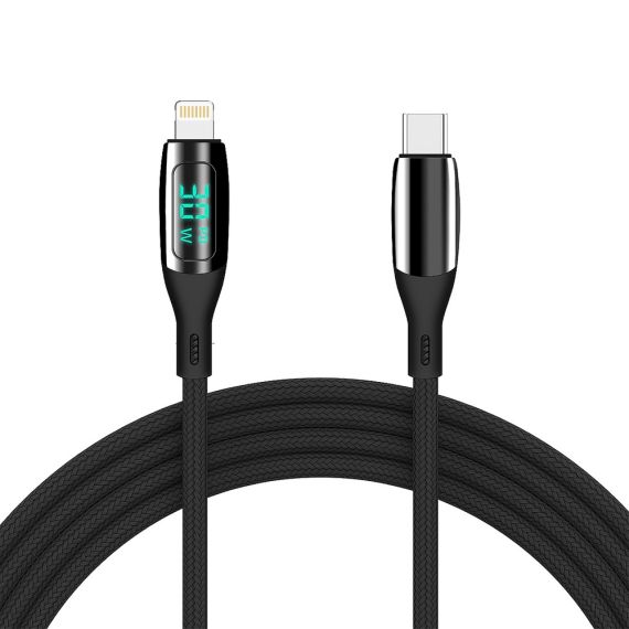 КАБЕЛЬ ДЛЯ ШЛЕМА TYPE-C TO LIGHTNING 30W 1.2M LED DISPLAY SERIES, ЧЕРНЫЙ