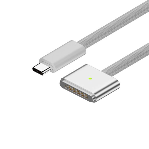 КАБЕЛЬ ДЛЯ ШЛЕМА NYLON TYPE-C TO MAGSAFE 3, 2 М, СЕРЕБРИСТЫЙ