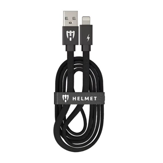 КАБЕЛЬ ДЛЯ ШЛЕМА USB LIGHTNING KEVLAR FLAT 2.1A 1М, ЧЕРНЫЙ