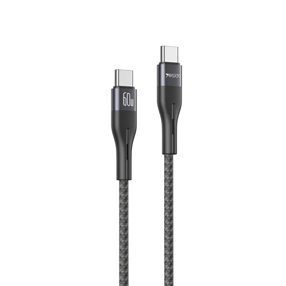 YESIDO ALUMINIUM CABLE ALUMINIUM SERIES TYPE-C TO TYPE-C 3A 3A 60W 1.2M, BLACK