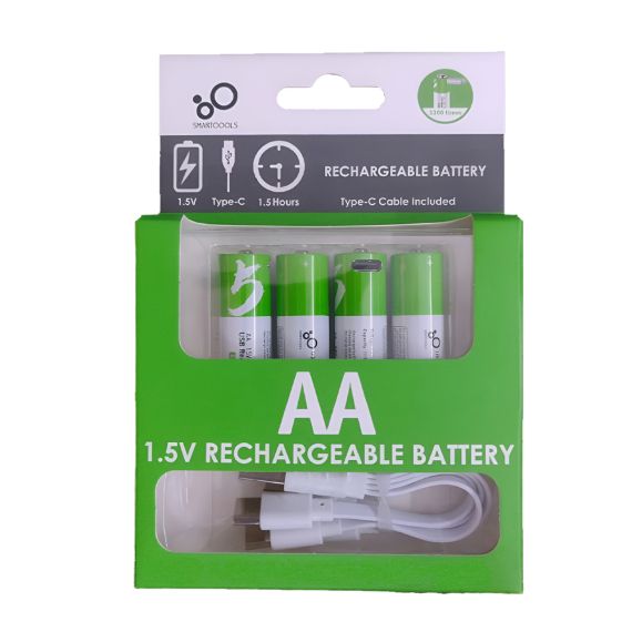 ПЕРЕЗАРЯЖАЕМЫЕ ЛИТИЙ-ИОННЫЕ USB-C АККУМУЛЯТОРЫ AA 1750MAH, 4ШТ С КАБЕЛЕМ 2IN1 TYPE-C