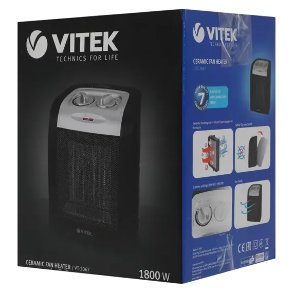ТЕПЛОВЕНТИЛЯТОР VITEK VT-2067, 1800ВТ, ЧЁРНЫЙ | СЕРЕБРИСТЫЙ