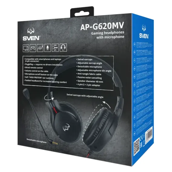 ИГРОВАЯ ГАРНИТУРА SVEN AP-G620MV, ПРОВОДНОЙ АНАЛОГОВЫЙ, ЧЁРНЫЙ