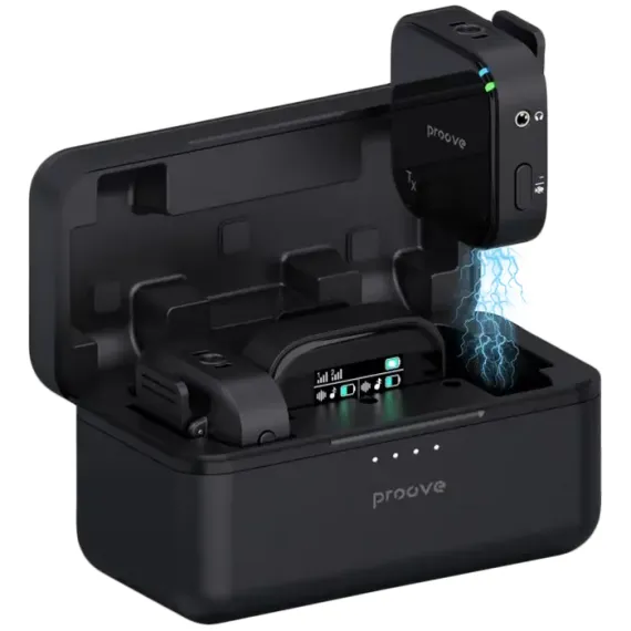 ПОРТАТИВНЫЙ ЗАПИСЫВАЮЩИЙ МИКРОФОН PROOVE STUDIO, БЕСПРОВОДНОЙ, ЧЕРНЫЙ