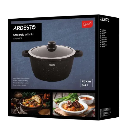 КАСТРЮЛЯ ARDESTO AR2426GE, 6,4Л, 28СМ, ЧЁРНЫЙ