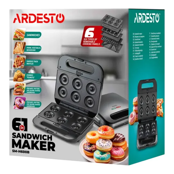 СЭНДВИЧНИЦА-МУЛЬТИПЕКАРЬ ARDESTO SM-H600B, ЧЁРНЫЙ