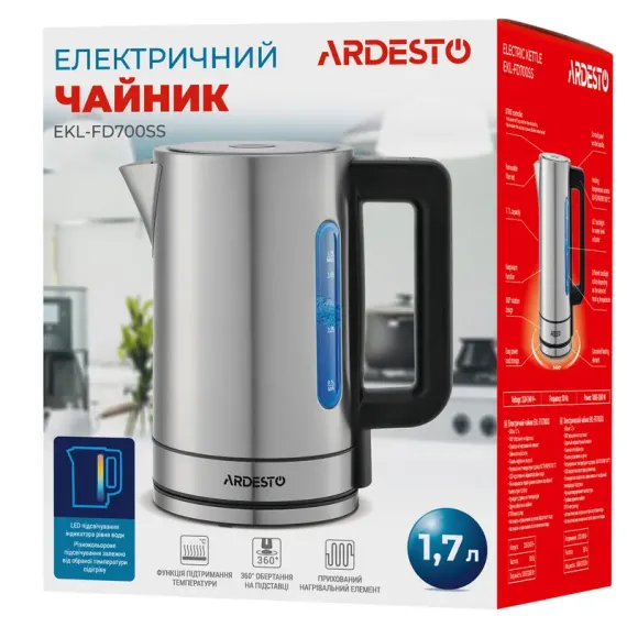 ЭЛЕКТРОЧАЙНИК ARDESTO EKL-FD700SS, НЕРЖАВЕЮЩАЯ СТАЛЬ