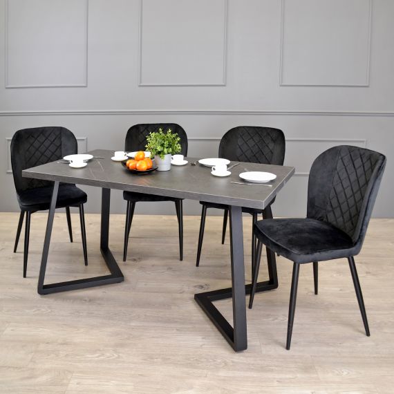 MASĂ FRIDA MARMURĂ NEAGRĂ+BLACK LEGS 150X80