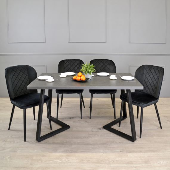 MASĂ FRIDA MARMURĂ NEAGRĂ+BLACK LEGS 150X80