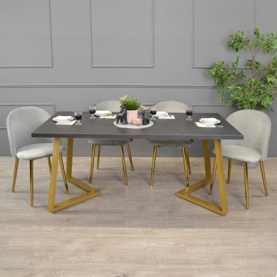 MASĂ FRIDA MARMURĂ NEAGRĂ+GOLDEN LEGS 180X90