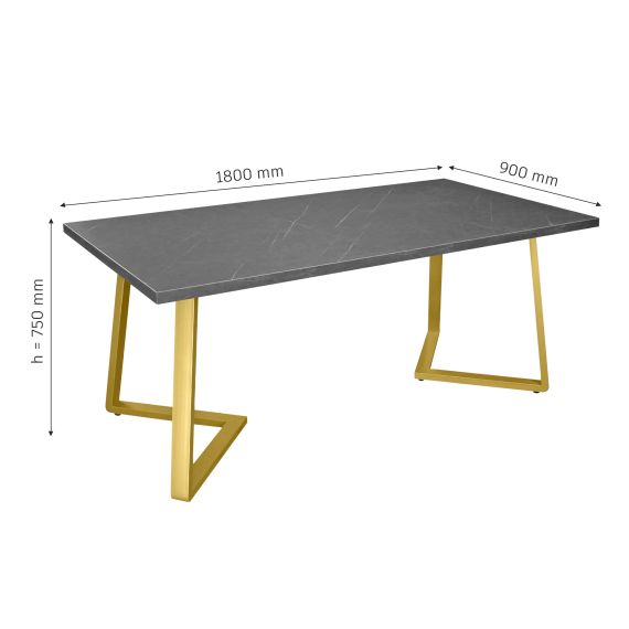 MASĂ FRIDA MARMURĂ NEAGRĂ+GOLDEN LEGS 180X90