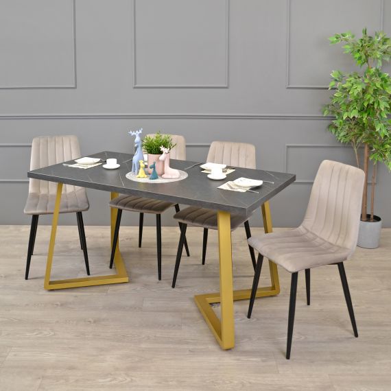 MASĂ FRIDA MARMURĂ NEAGRĂ+GOLDEN LEGS 150X80